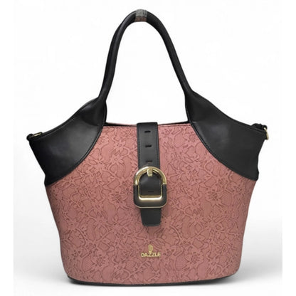 Women's Polyurethane Textured Two-Tone Tote Handbag with Adjustable & Removable Strap (Pink) - POPNOVA