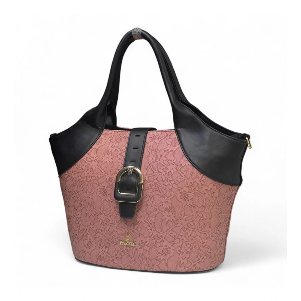 Women's Polyurethane Textured Two-Tone Tote Handbag with Adjustable & Removable Strap (Pink) - POPNOVA