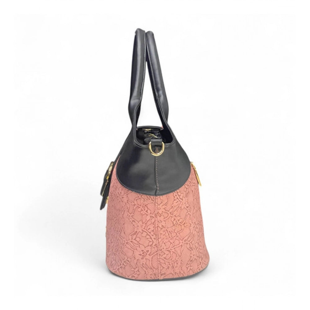 Women's Polyurethane Textured Two-Tone Tote Handbag with Adjustable & Removable Strap (Pink) - POPNOVA