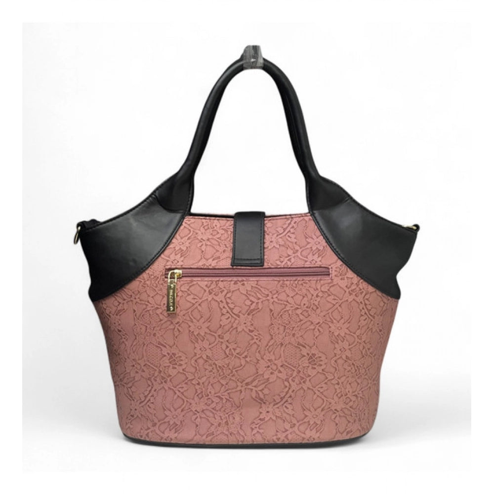 Women's Polyurethane Textured Two-Tone Tote Handbag with Adjustable & Removable Strap (Pink) - POPNOVA