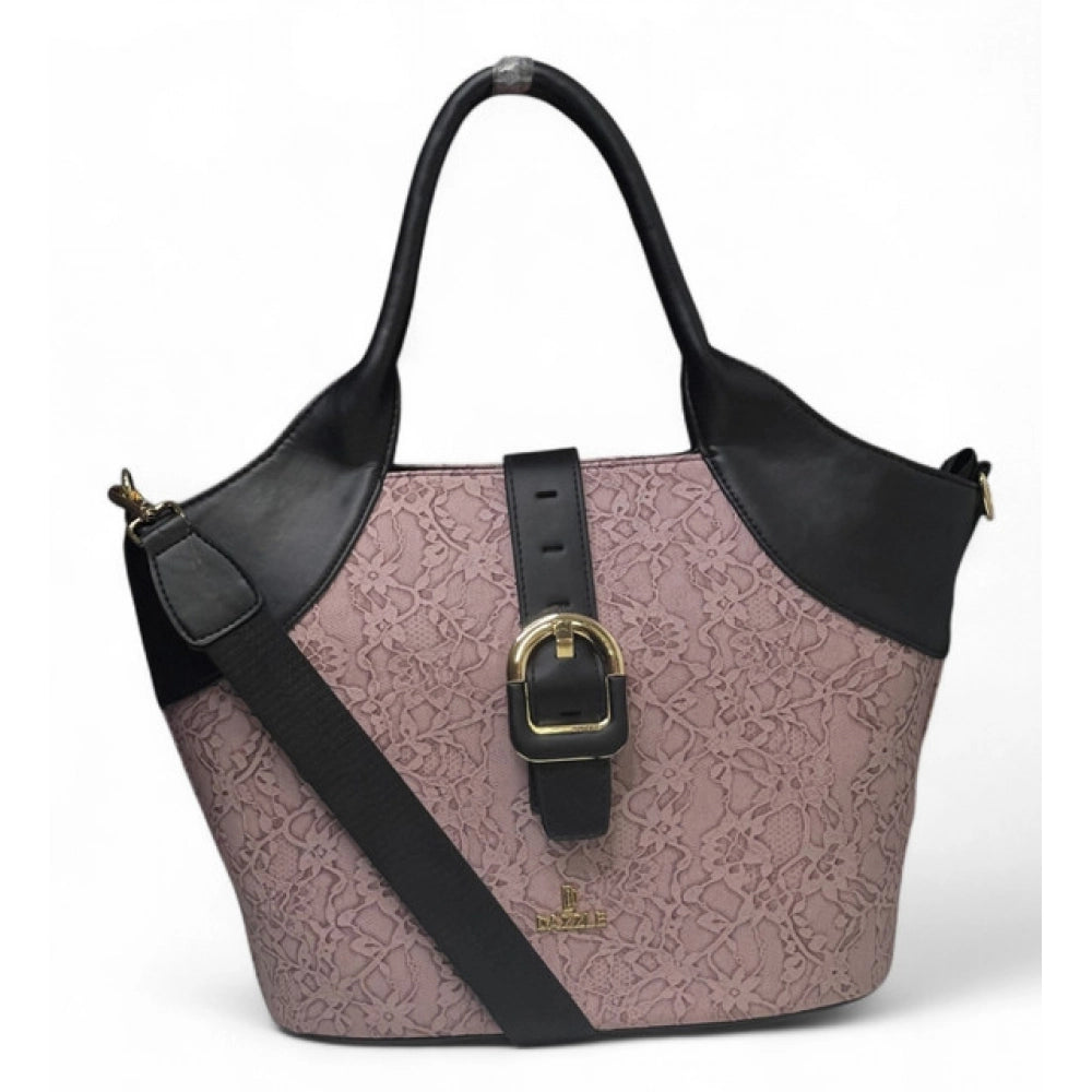 Women's Polyurethane Textured Two-Tone Tote Handbag with Adjustable & Removable Strap (Purple) - POPNOVA