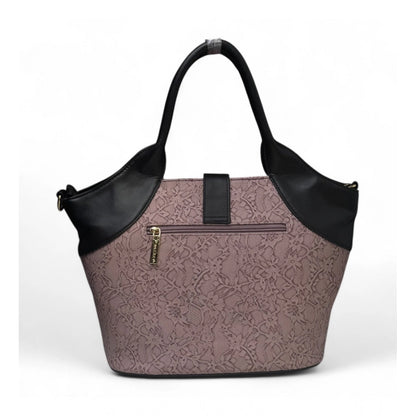 Women's Polyurethane Textured Two-Tone Tote Handbag with Adjustable & Removable Strap (Purple) - POPNOVA