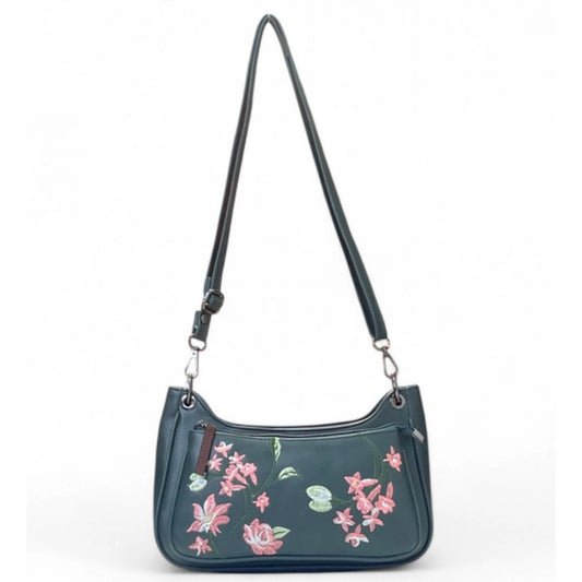Women's Polyurethane Floral Embroidered Crossbody Sling Bag with Adjustable & Removable Strap (Blue) - POPNOVA