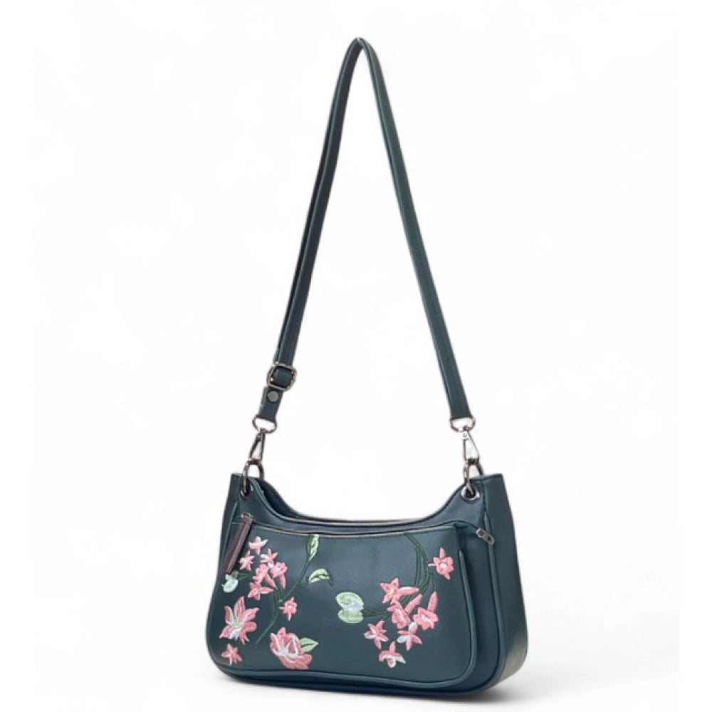 Women's Polyurethane Floral Embroidered Crossbody Sling Bag with Adjustable & Removable Strap (Blue) - POPNOVA