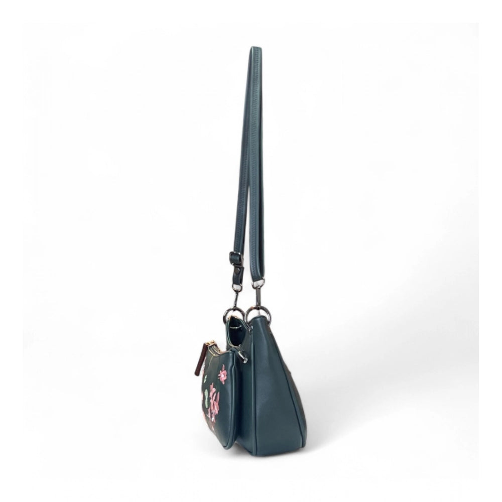 Women's Polyurethane Floral Embroidered Crossbody Sling Bag with Adjustable & Removable Strap (Blue) - POPNOVA