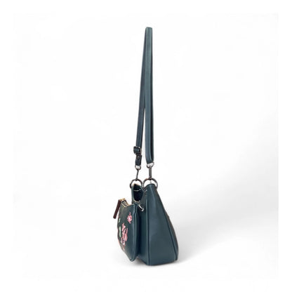 Women's Polyurethane Floral Embroidered Crossbody Sling Bag with Adjustable & Removable Strap (Blue) - POPNOVA