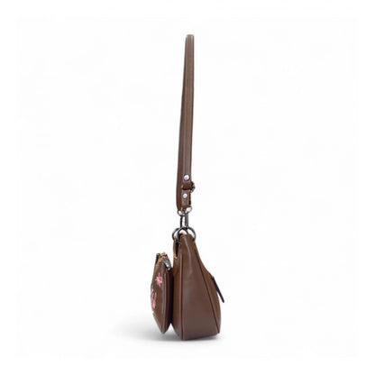 Women's Polyurethane Floral Embroidered Crossbody Sling Bag with Adjustable & Removable Strap (Brown) - POPNOVA