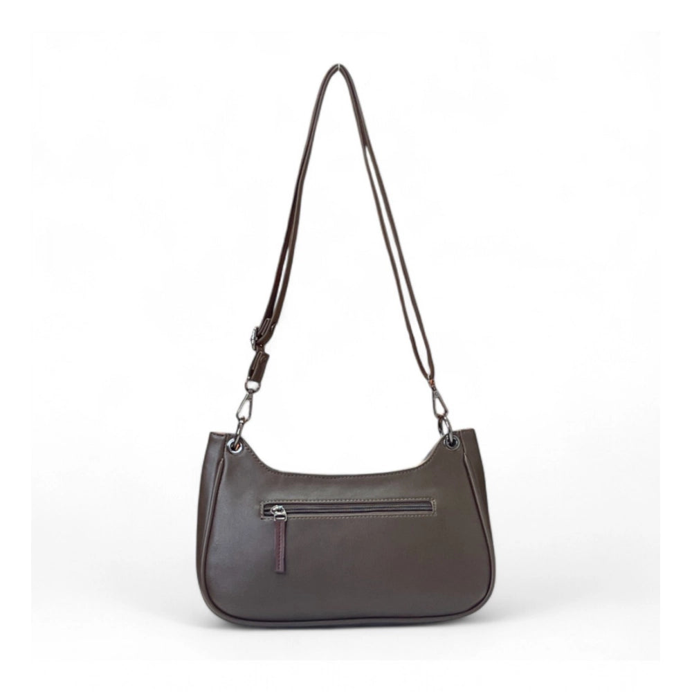 Women's Polyurethane Floral Embroidered Crossbody Sling Bag with Adjustable & Removable Strap (Dark Brown) - POPNOVA