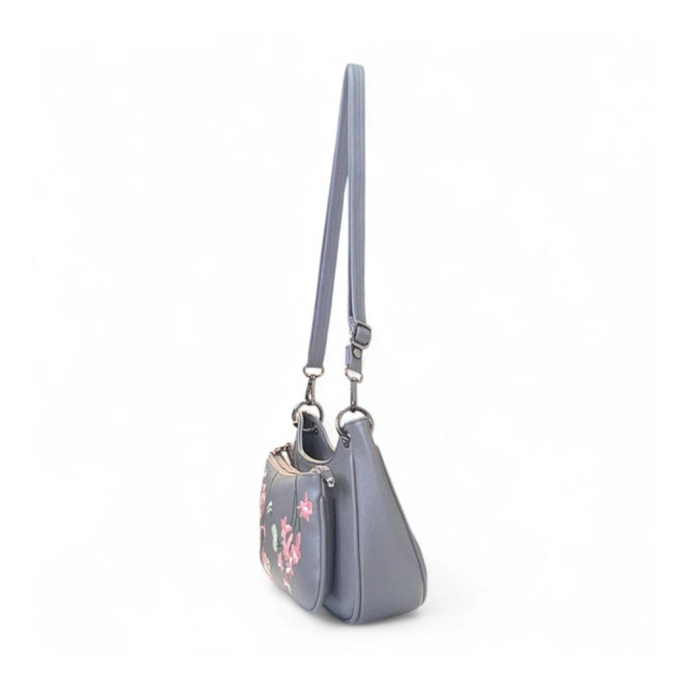 Women's Polyurethane Floral Embroidered Crossbody Sling Bag with Adjustable & Removable Strap (Grey) - POPNOVA