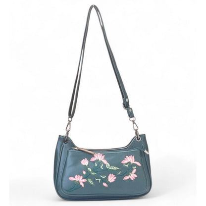 Women's Polyurethane Floral Embroidered Crossbody Sling Bag with Adjustable & Removable Strap (Light Blue) - POPNOVA