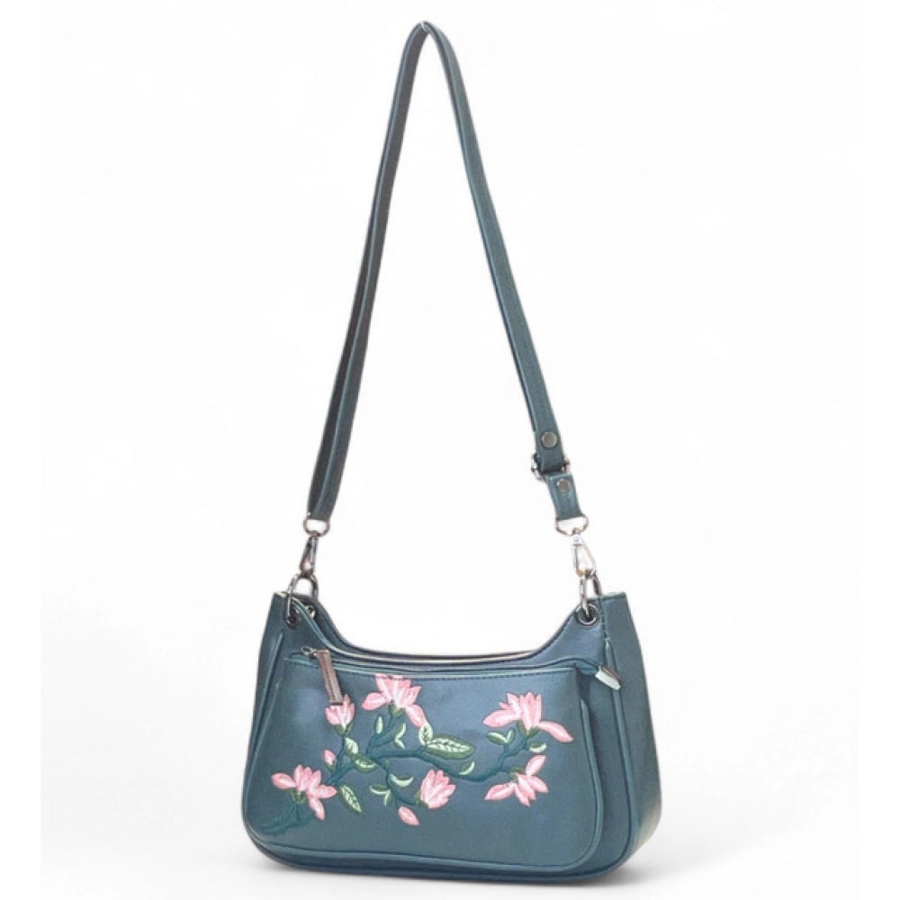 Women's Polyurethane Floral Embroidered Crossbody Sling Bag with Adjustable & Removable Strap (Light Blue) - POPNOVA