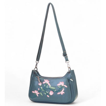 Women's Polyurethane Floral Embroidered Crossbody Sling Bag with Adjustable & Removable Strap (Light Blue) - POPNOVA