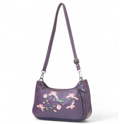 Women's Polyurethane Floral Embroidered Crossbody Sling Bag with Adjustable & Removable Strap (Purple) - POPNOVA