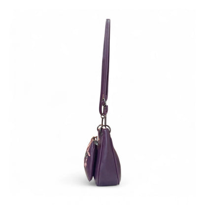 Women's Polyurethane Floral Embroidered Crossbody Sling Bag with Adjustable & Removable Strap (Purple) - POPNOVA