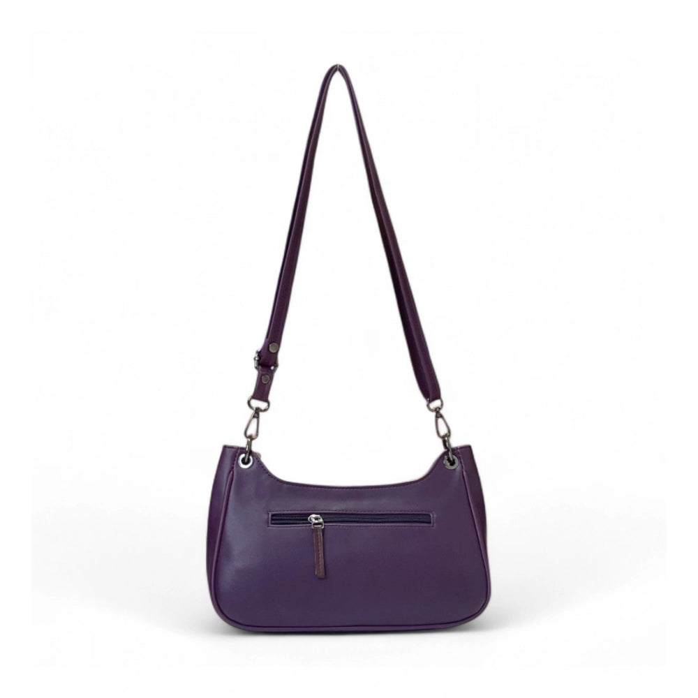 Women's Polyurethane Floral Embroidered Crossbody Sling Bag with Adjustable & Removable Strap (Purple) - POPNOVA