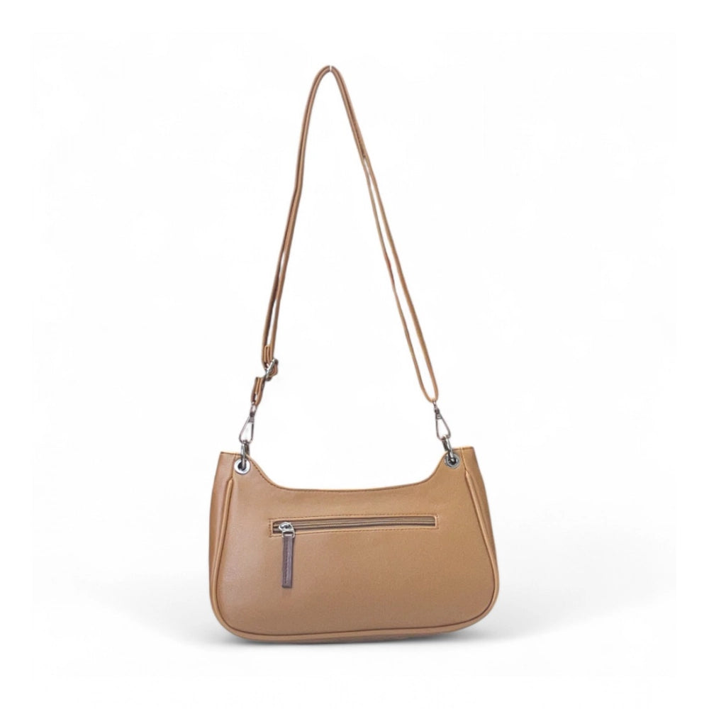 Women's Polyurethane Floral Embroidered Crossbody Sling Bag with Adjustable & Removable Strap (Tan) - POPNOVA
