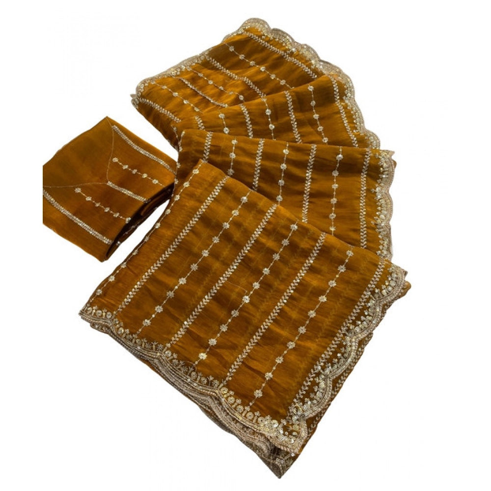Women's Jimmy Choo Embellished Saree With Unstitched Blouse 5.5 Mtr�(Mustard)