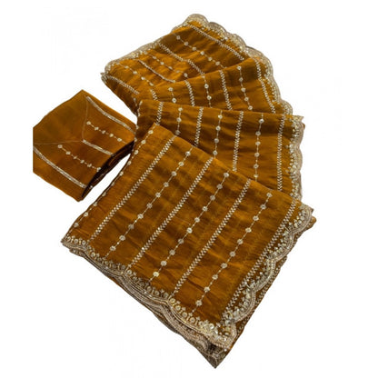 Women's Jimmy Choo Embellished Saree With Unstitched Blouse 5.5 Mtr�(Mustard)