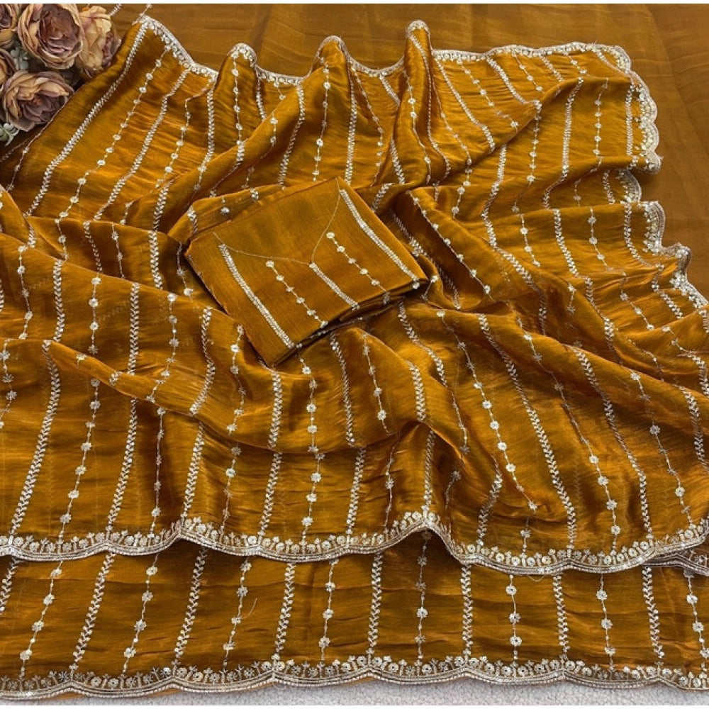 Women's Jimmy Choo Embellished Saree With Unstitched Blouse 5.5 Mtr�(Mustard)