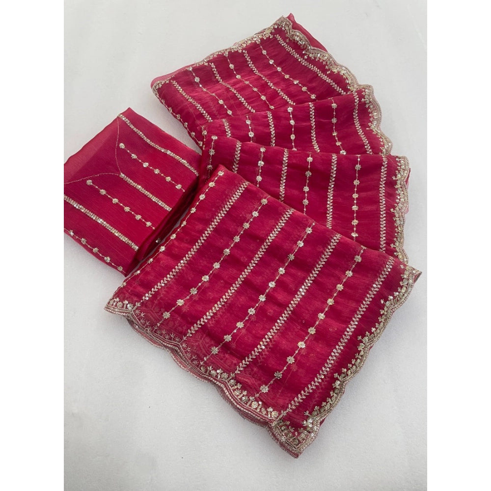 Women's Jimmy Choo Embellished Saree With Unstitched Blouse 5.5 Mtr�(Pink)