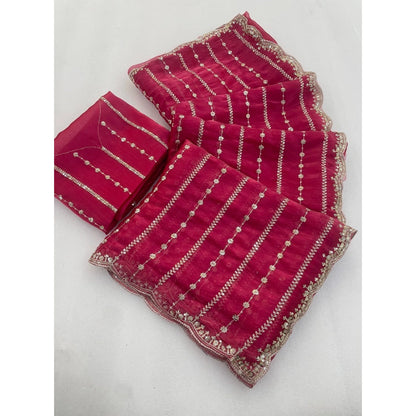 Women's Jimmy Choo Embellished Saree With Unstitched Blouse 5.5 Mtr�(Pink)