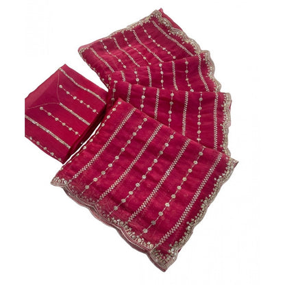 Women's Jimmy Choo Embellished Saree With Unstitched Blouse 5.5 Mtr�(Pink)