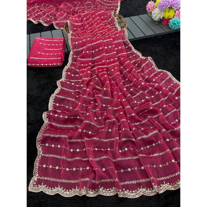 Women's Jimmy Choo Embellished Saree With Unstitched Blouse 5.5 Mtr�(Pink)