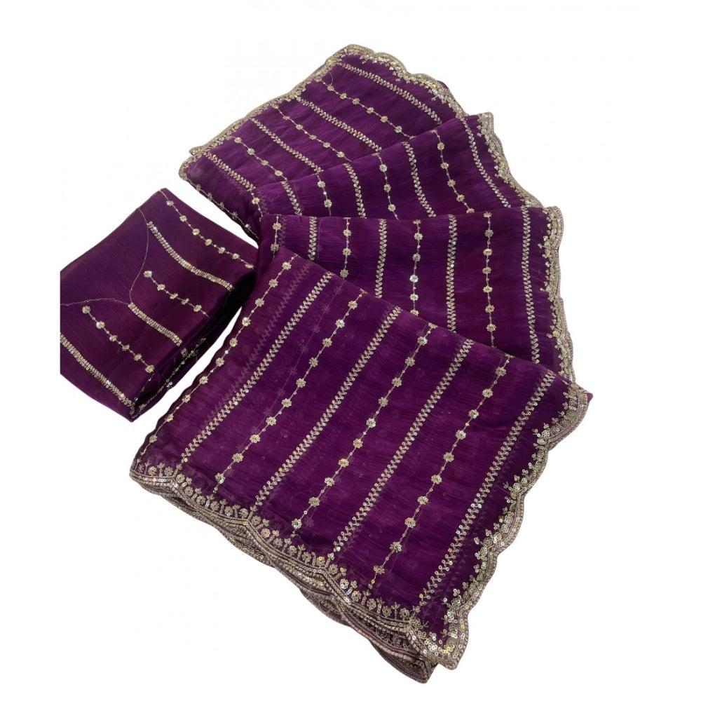 Women's Jimmy Choo Embellished Saree With Unstitched Blouse 5.5 Mtr�(Purple)