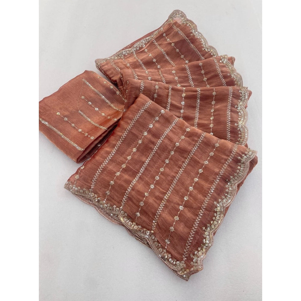 Women's Jimmy Choo Embellished Saree With Unstitched Blouse 5.5 Mtr�(Brown)