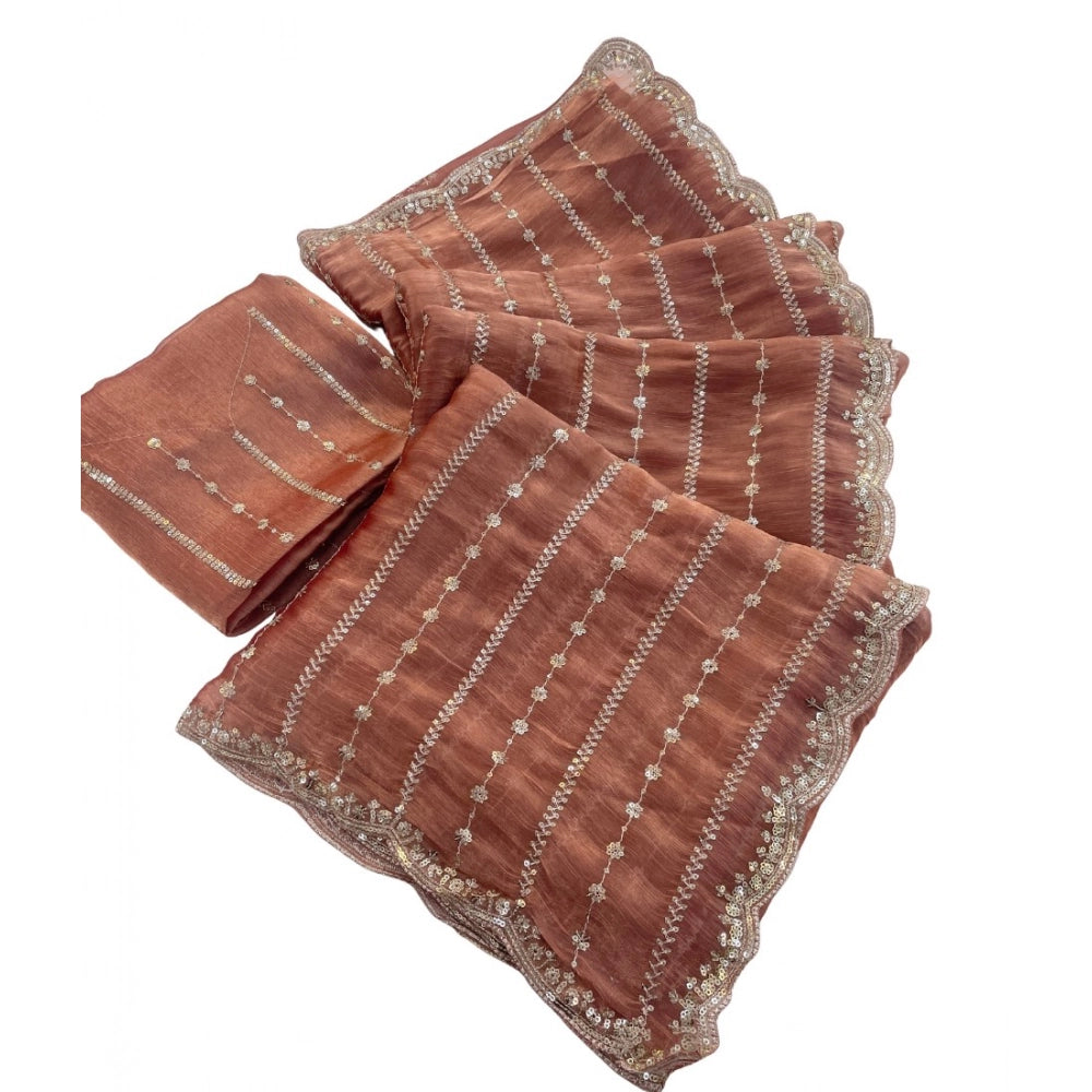Women's Jimmy Choo Embellished Saree With Unstitched Blouse 5.5 Mtr�(Brown)