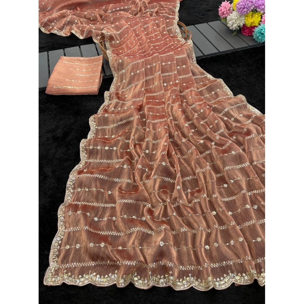 Women's Jimmy Choo Embellished Saree With Unstitched Blouse 5.5 Mtr�(Brown)