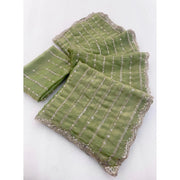 Women's Jimmy Choo Embellished Saree With Unstitched Blouse 5.5 Mtr�(Green)