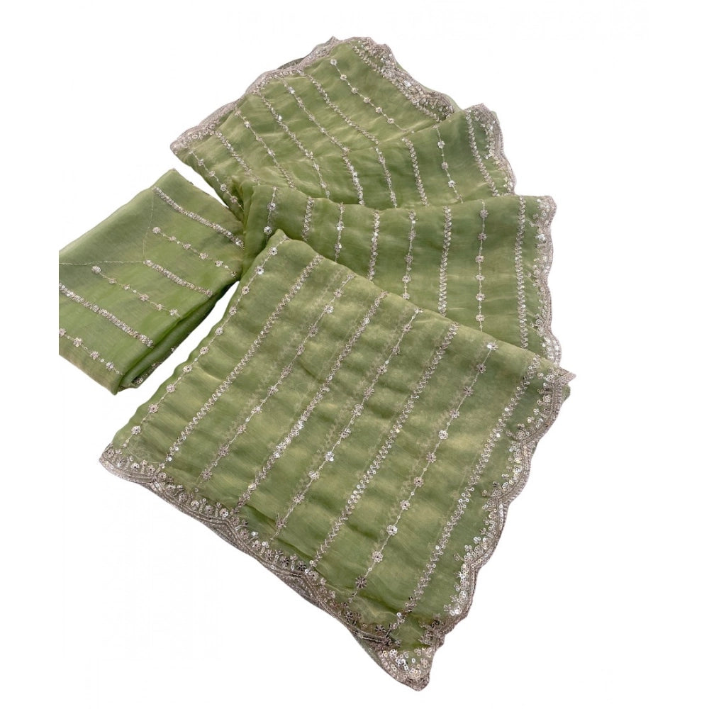 Women's Jimmy Choo Embellished Saree With Unstitched Blouse 5.5 Mtr�(Green)
