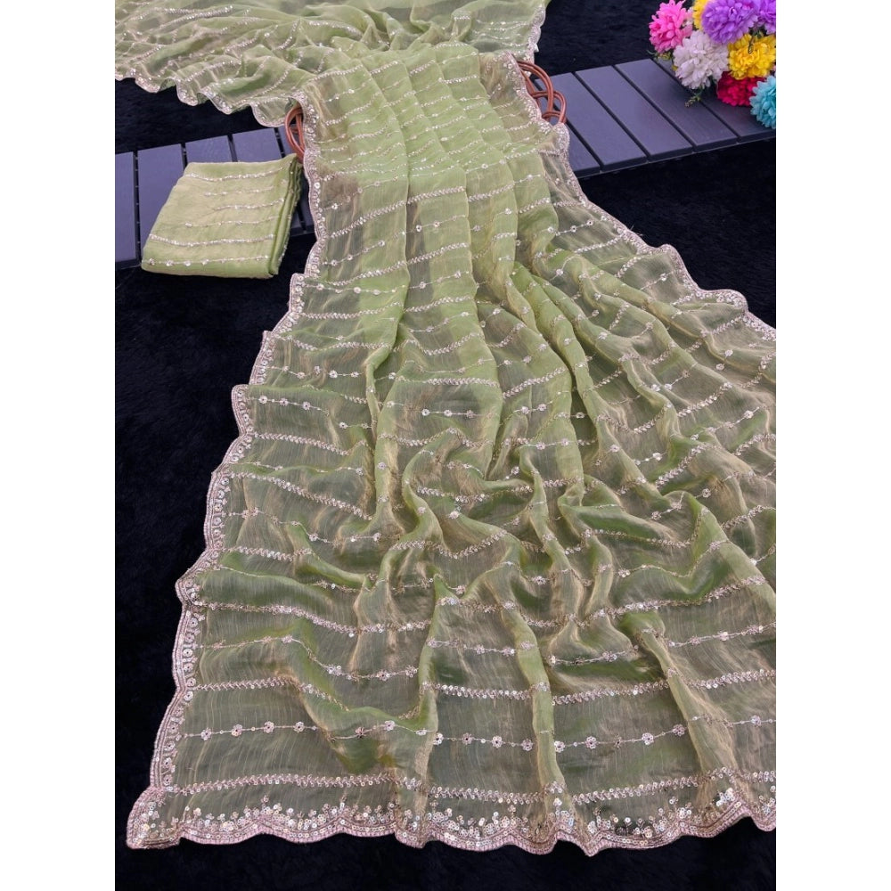 Women's Jimmy Choo Embellished Saree With Unstitched Blouse 5.5 Mtr�(Green)