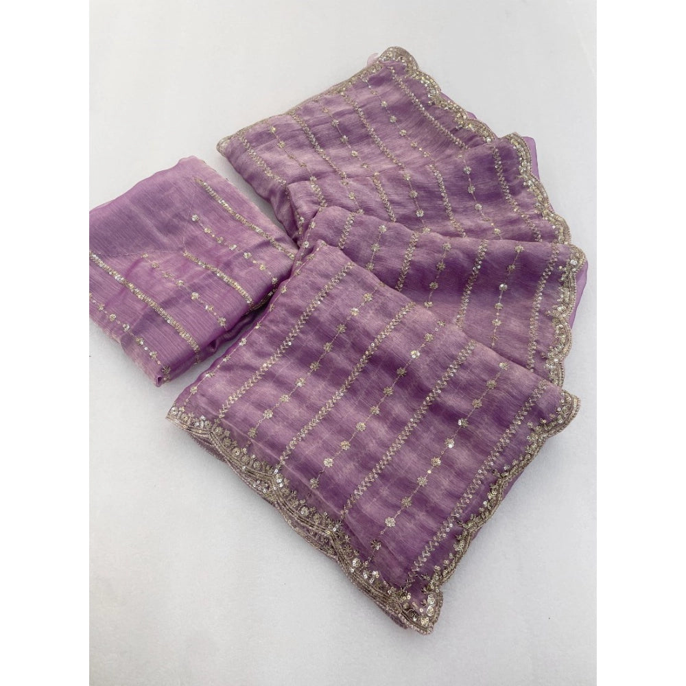 Women's Jimmy Choo Embellished Saree With Unstitched Blouse 5.5 Mtr�(Lavender)