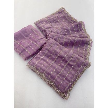Women's Jimmy Choo Embellished Saree With Unstitched Blouse 5.5 Mtr�(Lavender)