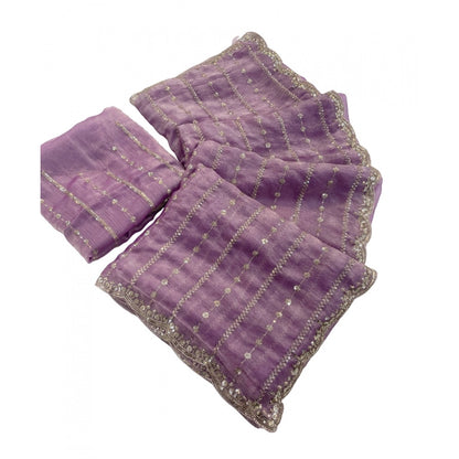 Women's Jimmy Choo Embellished Saree With Unstitched Blouse 5.5 Mtr�(Lavender)