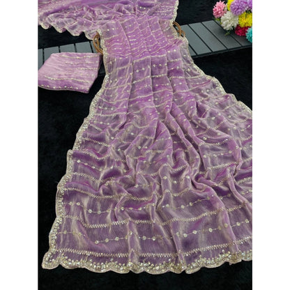 Women's Jimmy Choo Embellished Saree With Unstitched Blouse 5.5 Mtr�(Lavender)