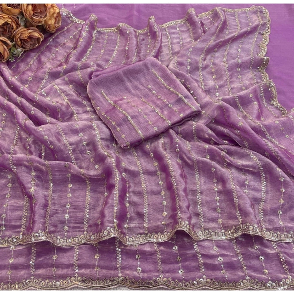 Women's Jimmy Choo Embellished Saree With Unstitched Blouse 5.5 Mtr�(Lavender)