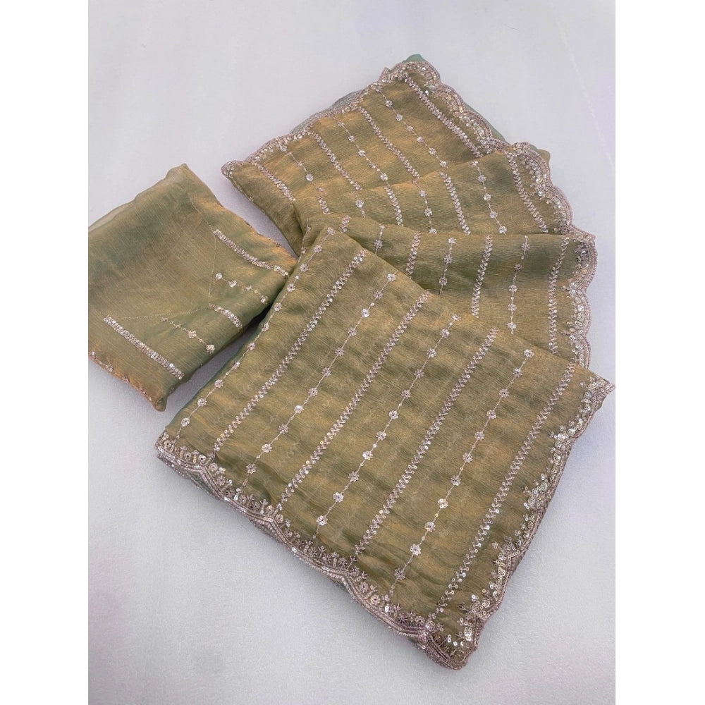 Women's Jimmy Choo Embellished Saree With Unstitched Blouse 5.5 Mtr�(Light Green)