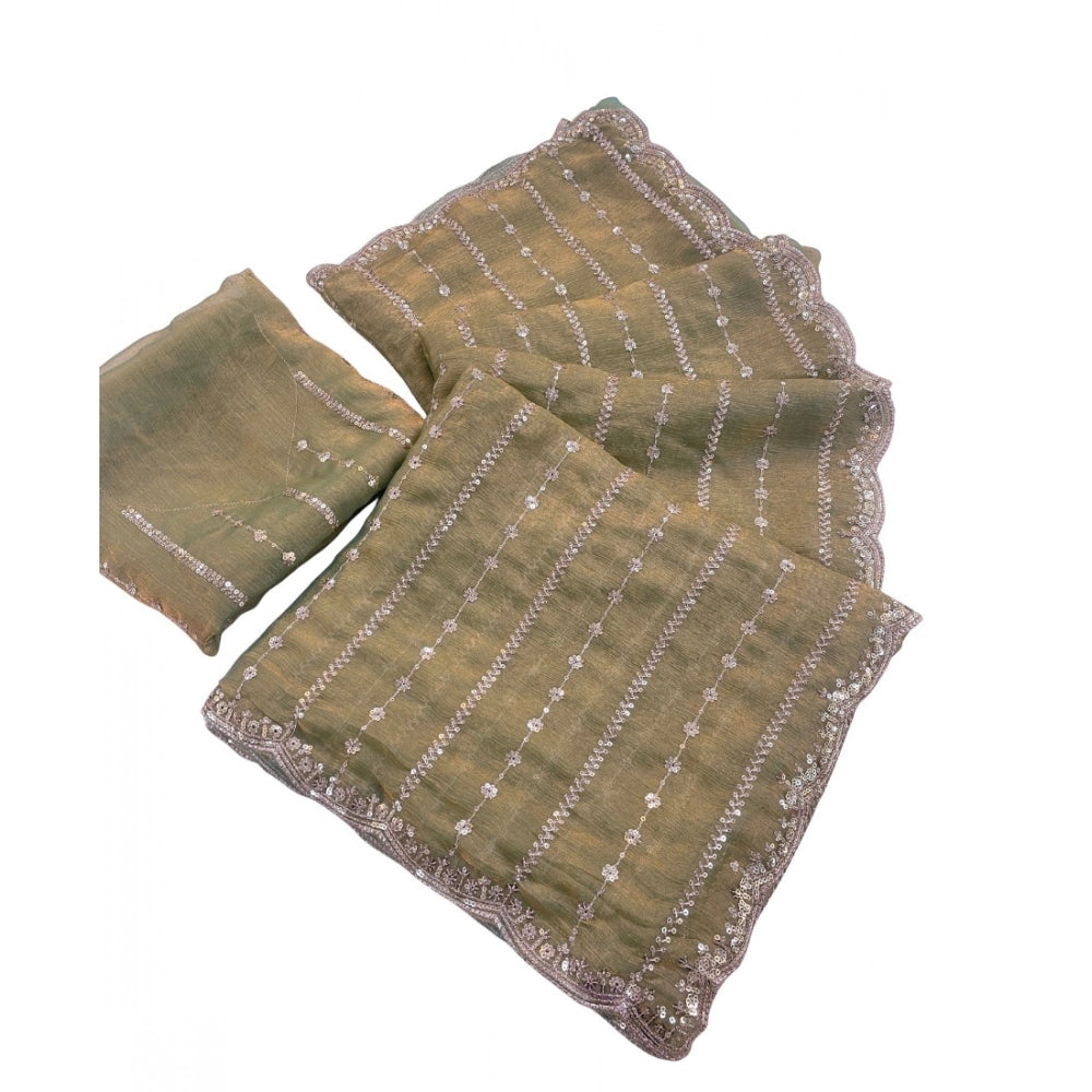 Women's Jimmy Choo Embellished Saree With Unstitched Blouse 5.5 Mtr�(Light Green)