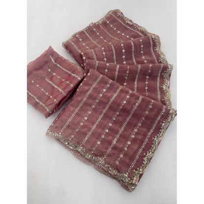Women's Jimmy Choo Embellished Saree With Unstitched Blouse 5.5 Mtr�(Pink)