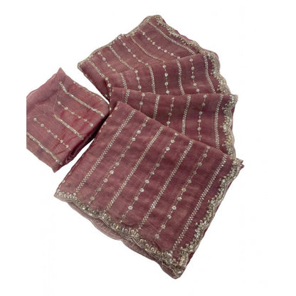 Women's Jimmy Choo Embellished Saree With Unstitched Blouse 5.5 Mtr�(Pink)