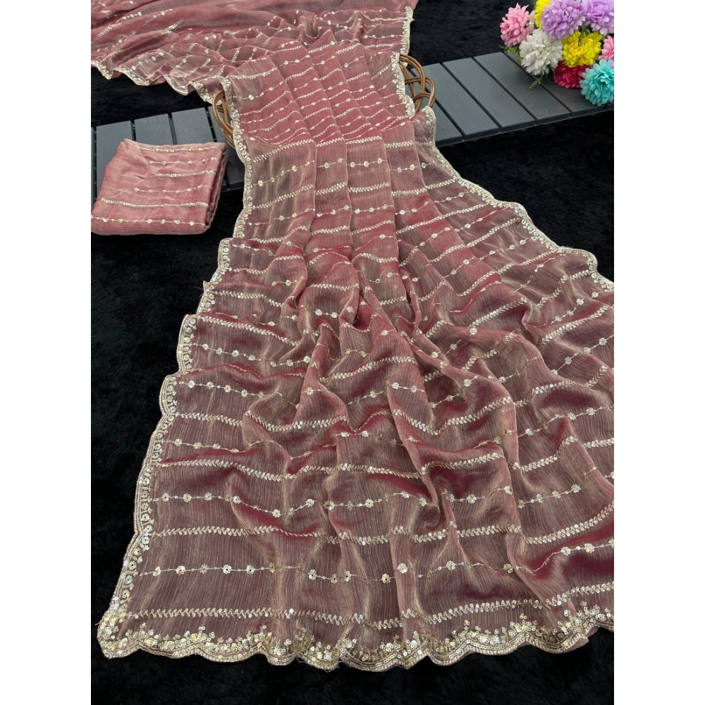 Women's Jimmy Choo Embellished Saree With Unstitched Blouse 5.5 Mtr�(Pink)