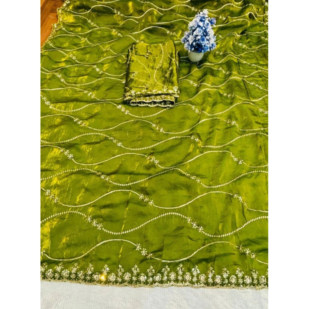 Women's Jimmy Choo Embellished Saree With Unstitched Blouse 5.5 Mtr�(Mehendi-Green)