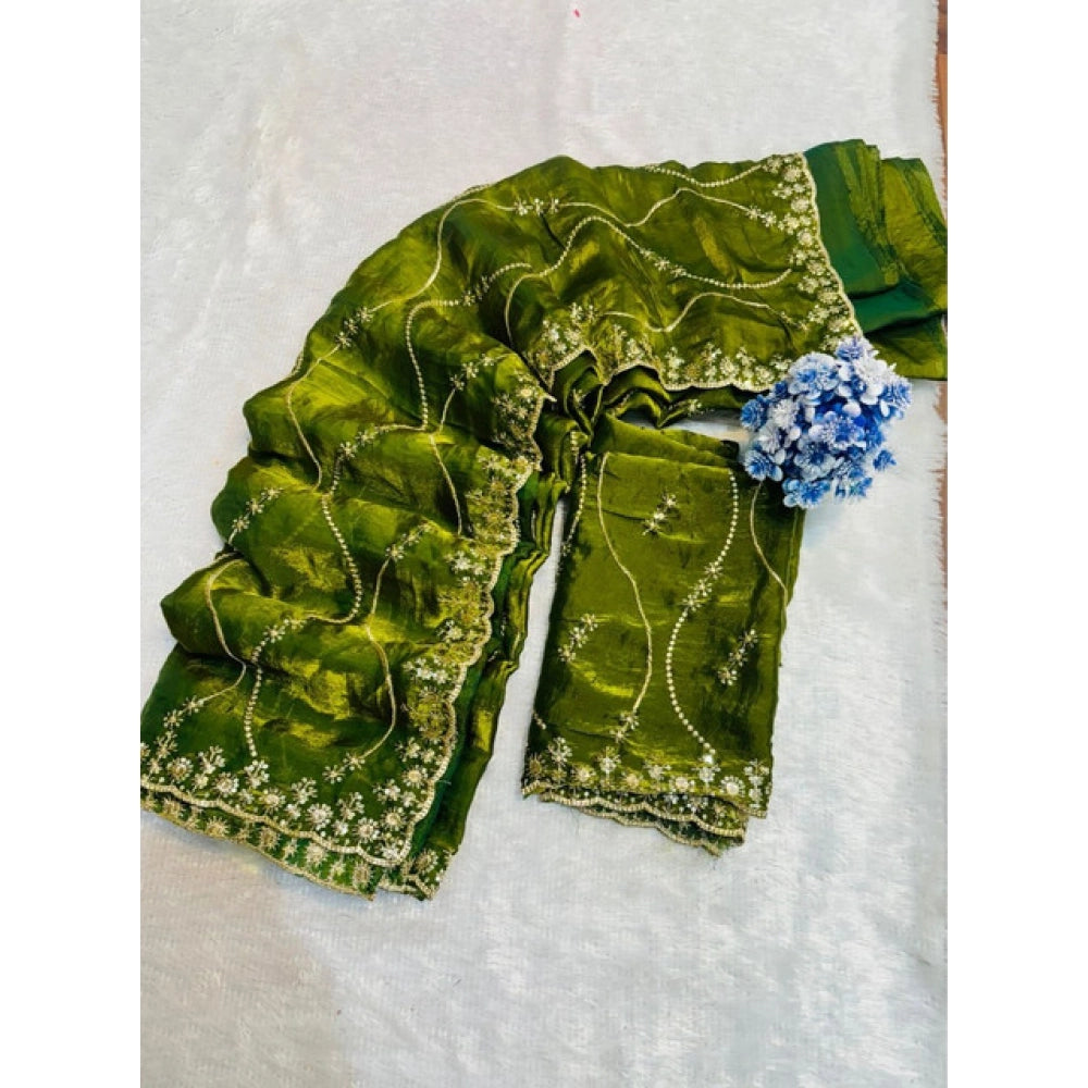 Women's Jimmy Choo Embellished Saree With Unstitched Blouse 5.5 Mtr�(Mehendi-Green)