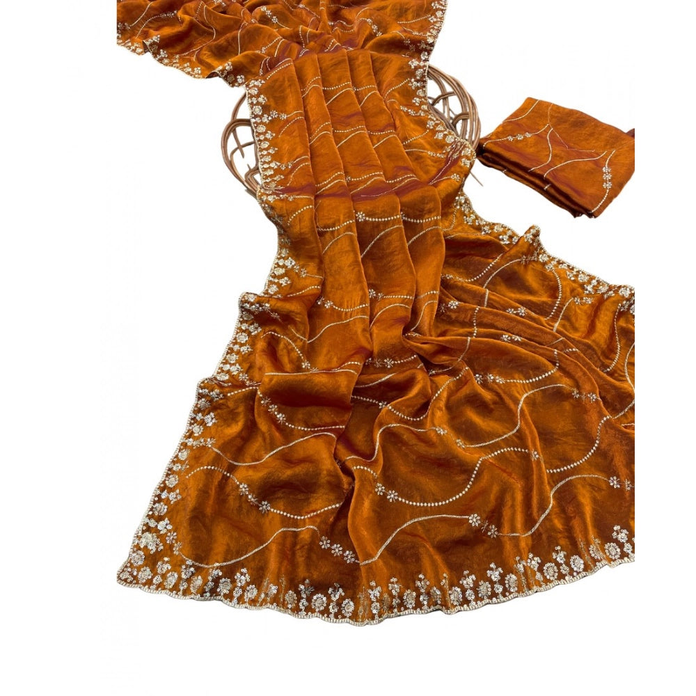 Women's Jimmy Choo Embellished Saree With Unstitched Blouse 5.5 Mtr�(Orange)