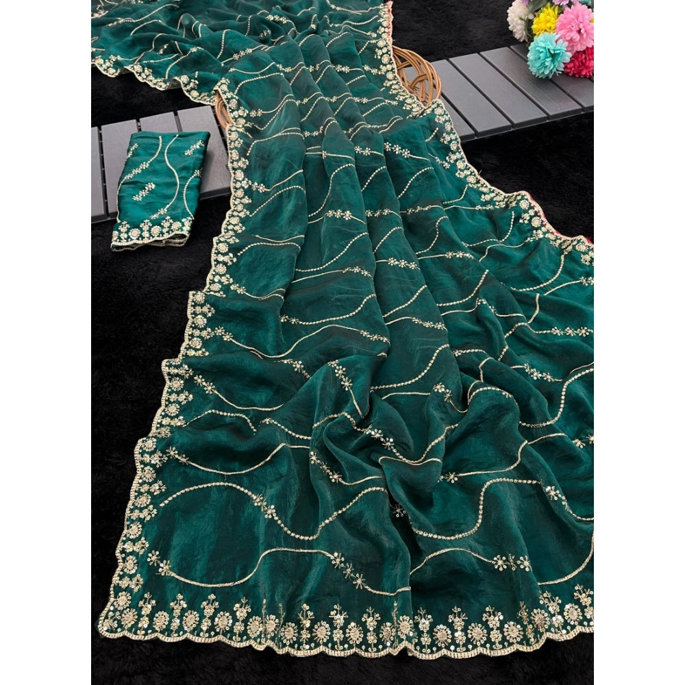 Women's Jimmy Choo Embellished Saree With Unstitched Blouse 5.5 Mtr�(Teal)