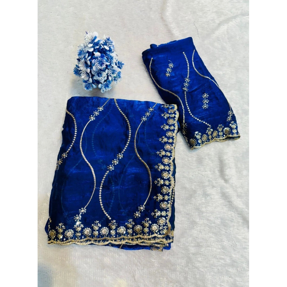 Women's Jimmy Choo Embellished Saree With Unstitched Blouse 5.5 Mtr�(Royal Blue)
