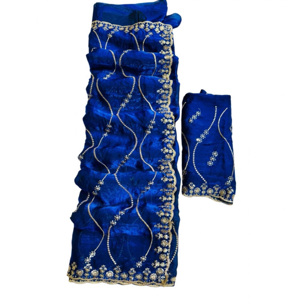 Women's Jimmy Choo Embellished Saree With Unstitched Blouse 5.5 Mtr�(Royal Blue)